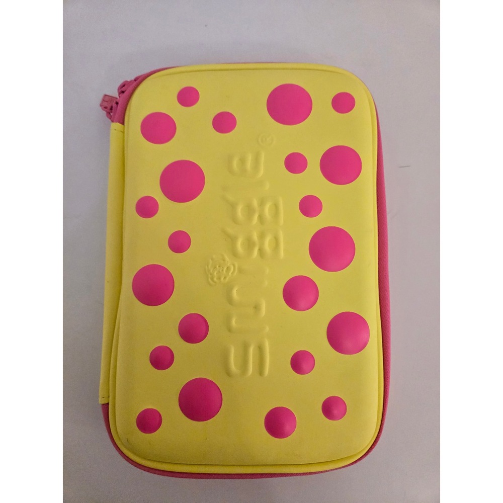 Smiggle Hard Shell EVA Zip Pencil Case Yellow Pink Polka Dot Organizer